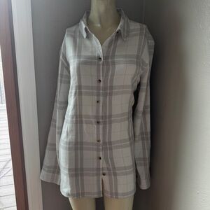 Jachs Girlfriend Women's Cozy Flannel Shirt size large, white and gray plaid